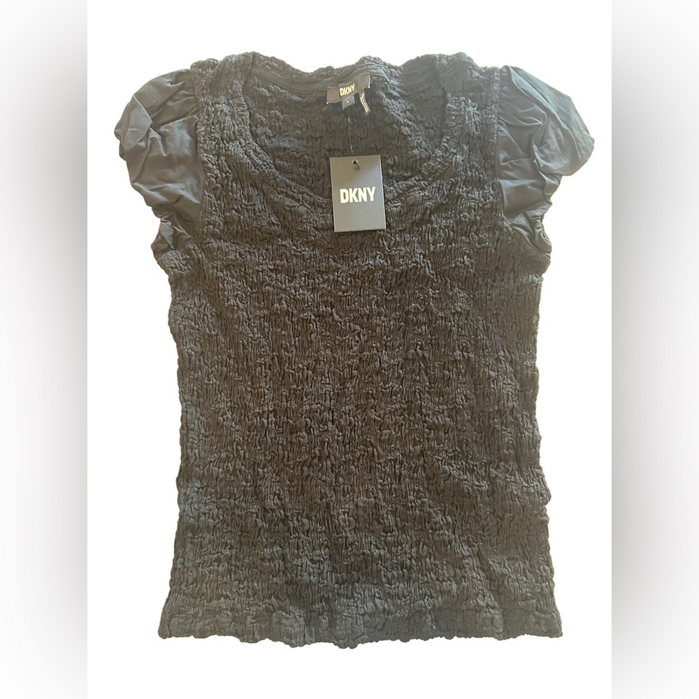 NWT DKNY Fitted Smocked Cap Sleeve Top